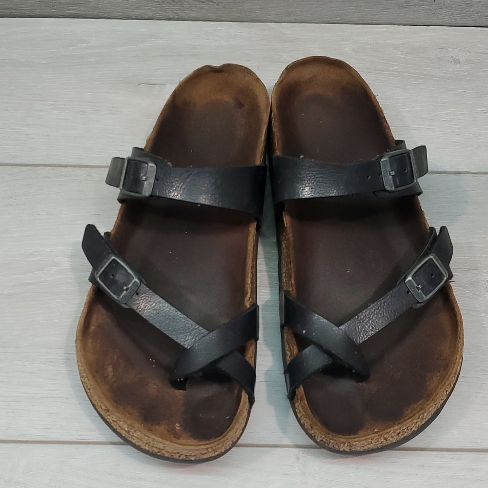 Birkenstock Women Loop Toe Leather Sandals Flats shoes sz 38/7 - Picture 3 of 11